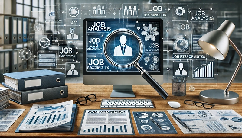 An illustration showing the steps involved in conducting a job analysis.