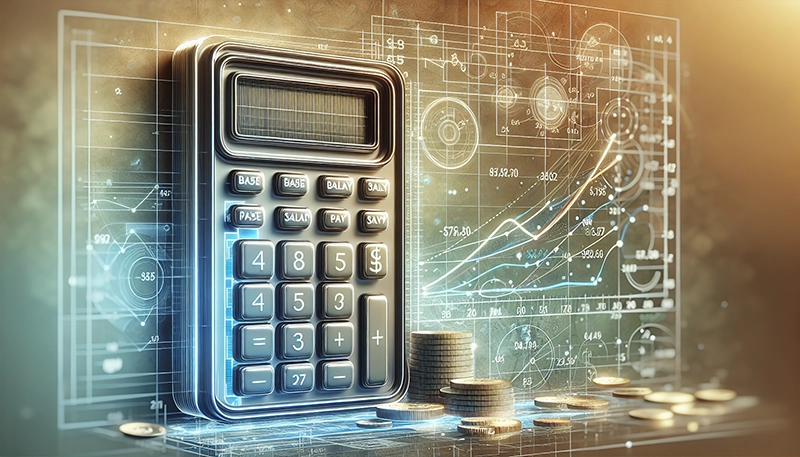 Illustration of a calculator with base salary and variable pay inputs