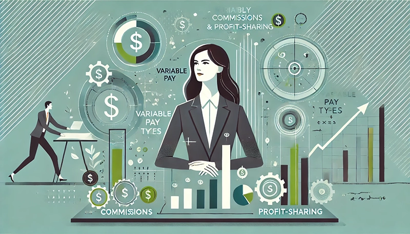 An illustration depicting various types of variable pay structures.