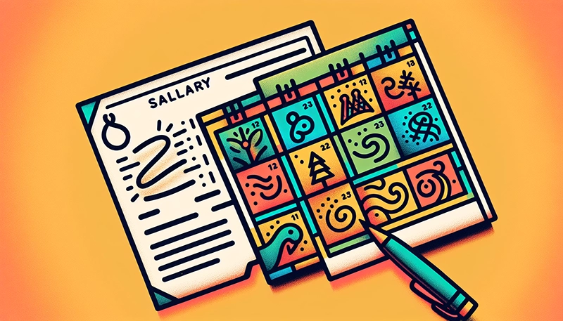 Illustration of a paycheck and a calendar