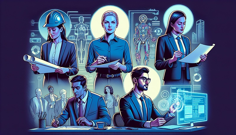 Illustration of employees with different skill levels