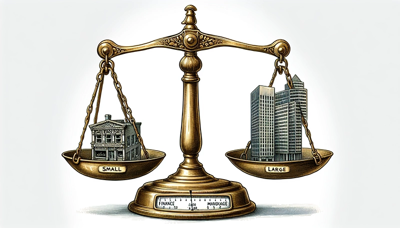 Illustration of a scale representing varying finance manager salaries by company size