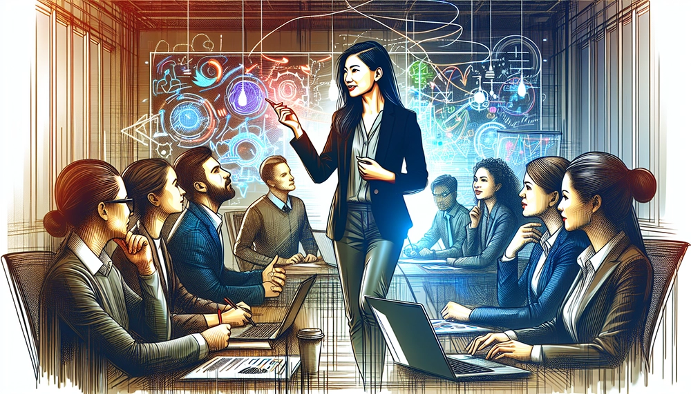 Illustration of a product manager leading a team meeting