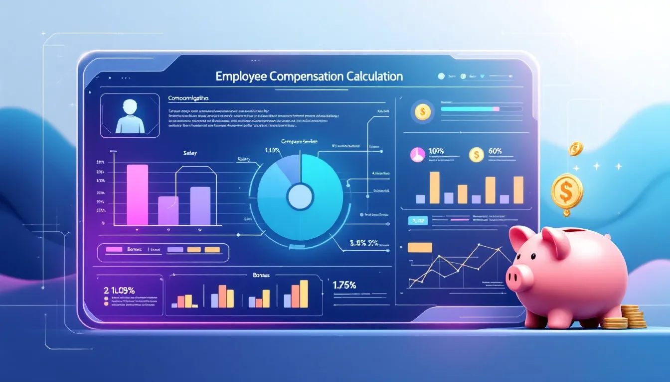 A chart depicting how employee compensation is calculated, including factors like salary and payroll.