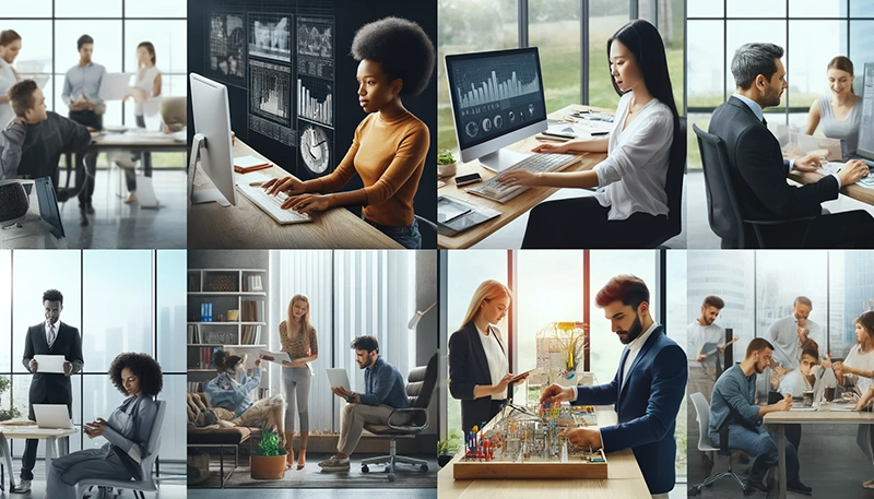 Illustration of an objective evaluation method with multiple paths leading to accurate measurement of employee performance and competencies