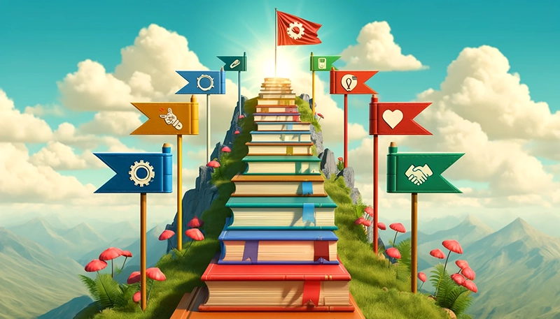 Illustration of technology integrating various aspects of competency-based pay administration, including assessments, performance tracking, and transparency