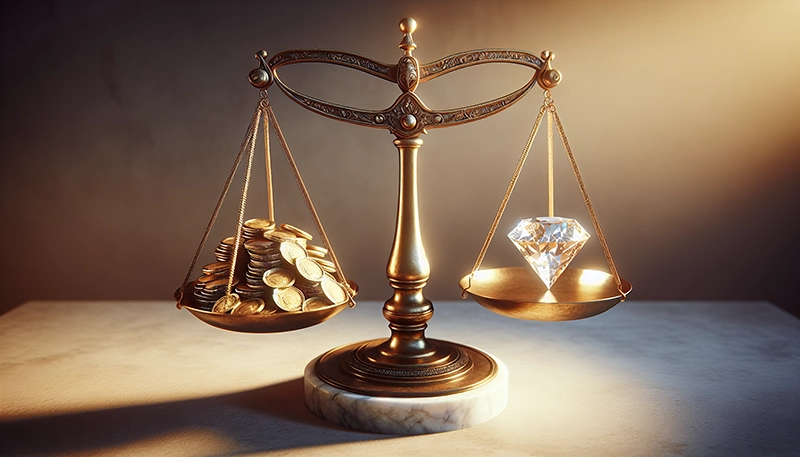 Illustration of a scale balancing cost and value in benefits package