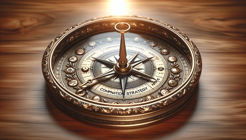 Illustration of a compass pointing towards compensation strategy