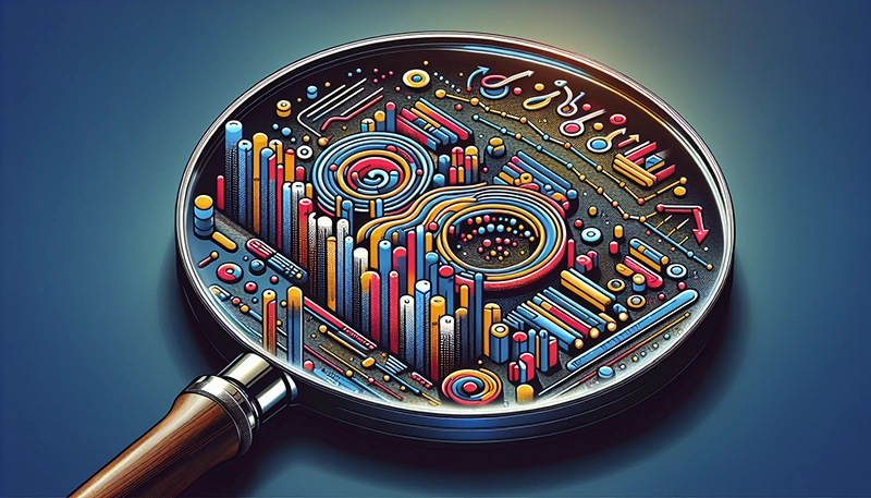Illustration of a magnifying glass over salary survey data