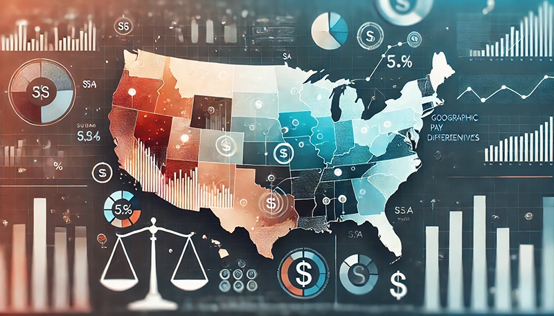 An illustration depicting the implementation of geographic pay differentials across various regions.