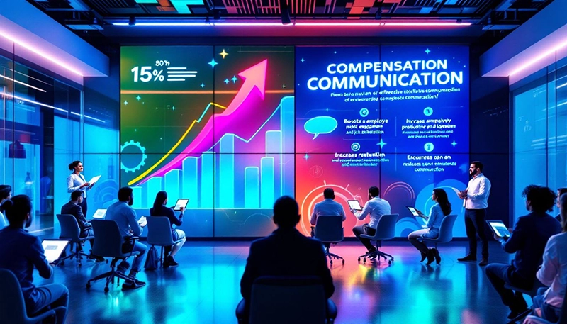 An illustration showing the importance of effective compensation communication in a workplace.