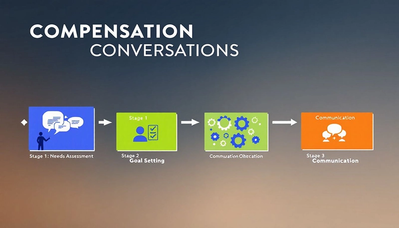 A timeline illustrating the timing of compensation conversations.