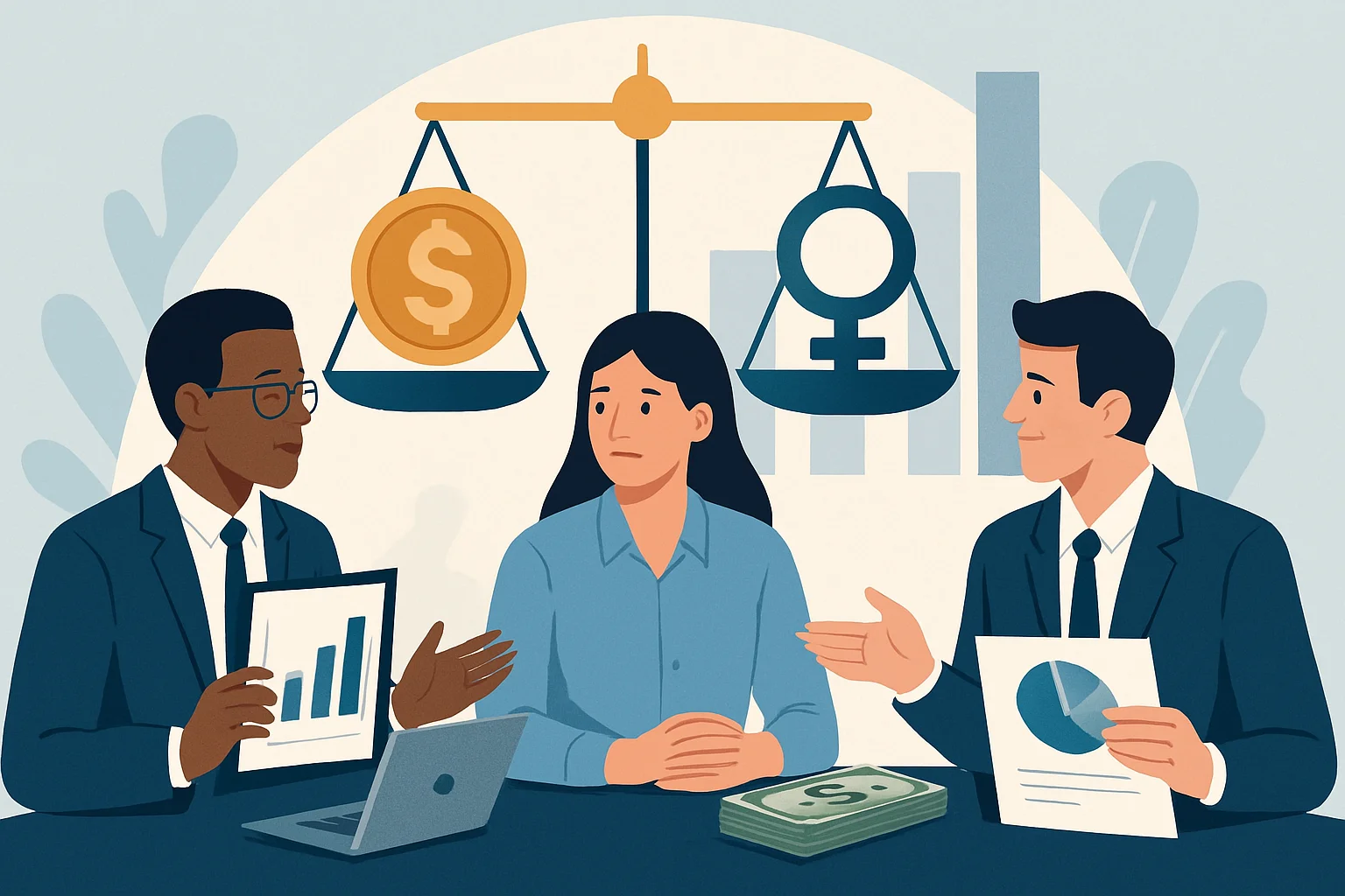 An infographic illustrating pay equity concepts and laws.