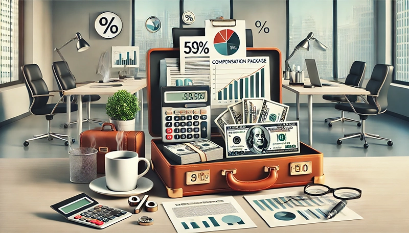 Illustration of a diverse group of employees compensation packages