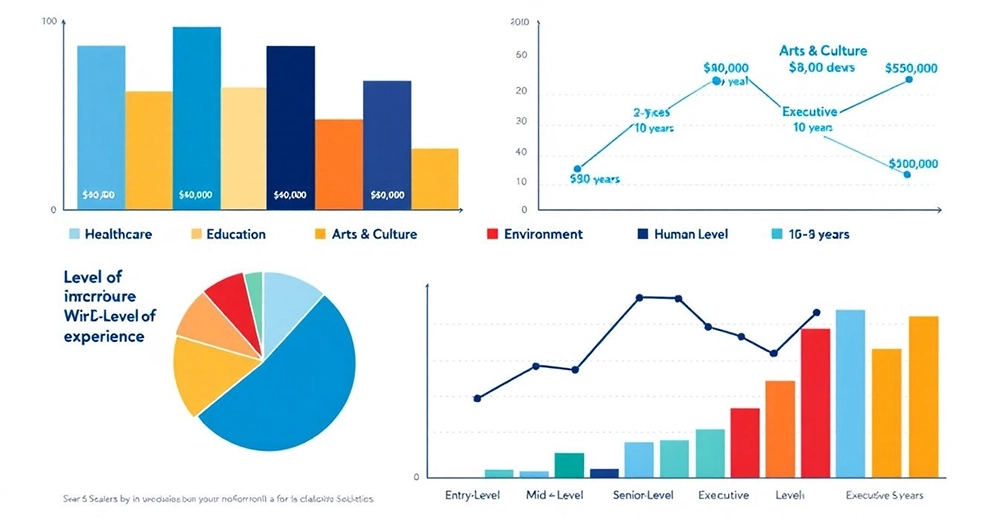 An infographic illustrating key factors influencing nonprofit salaries.