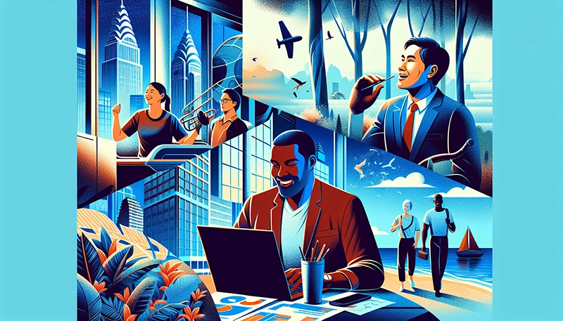 A vibrant illustration depicting various forms of indirect compensation