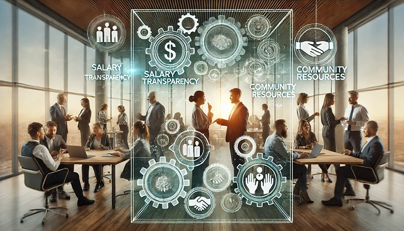 Illustration representing salary transparency and community resources.