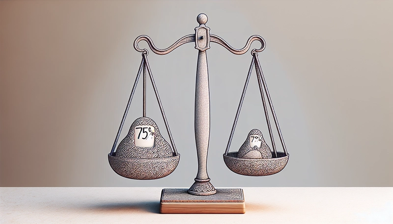 Illustration of a scale with 75% on one side and 'market average' on the other side