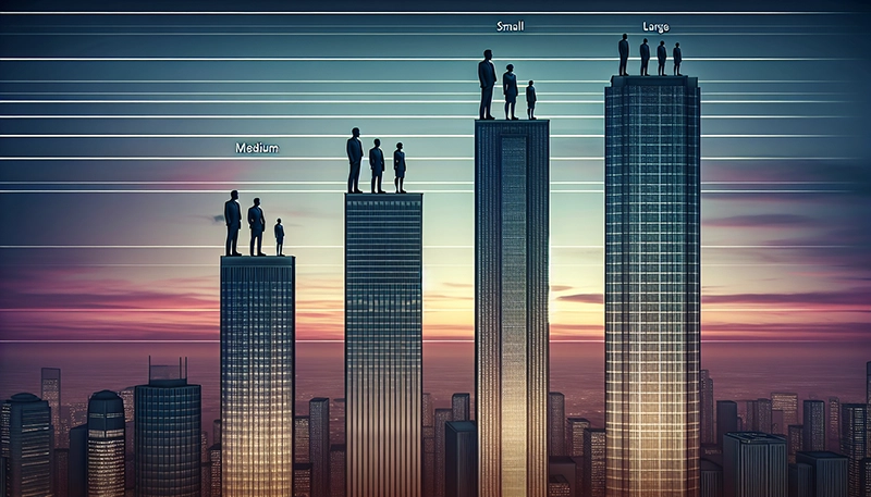 An illustration comparing HR Manager salaries in small, medium, and large companies