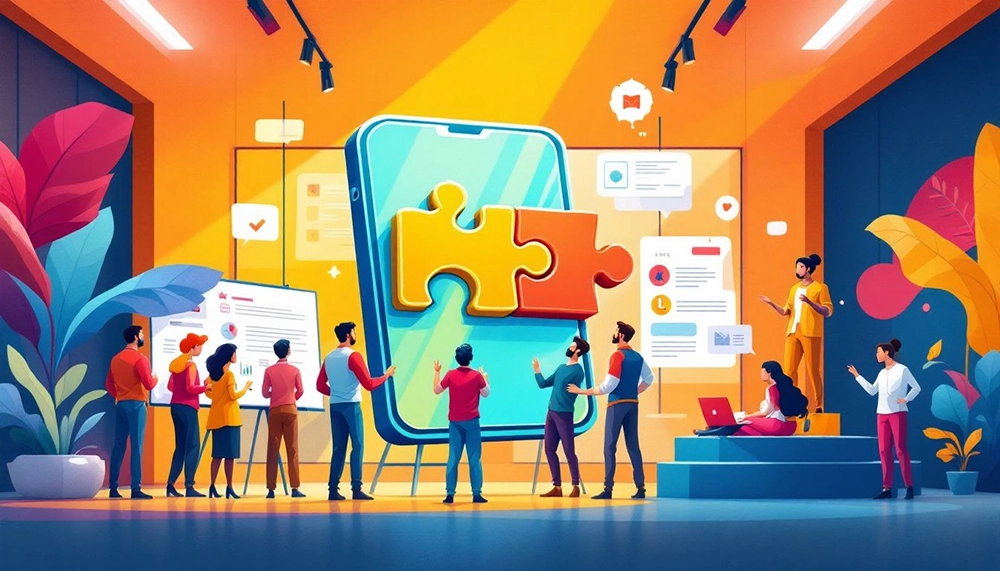 A team participating in a team-building activity to improve employee connectivity.