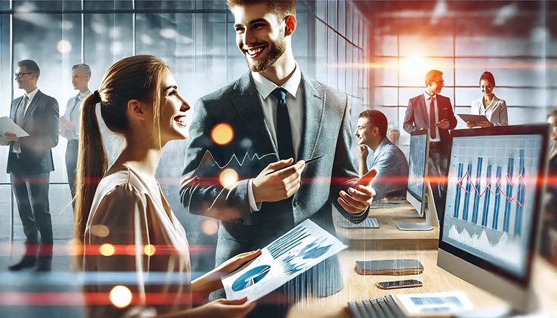 Illustration of sales workers in action