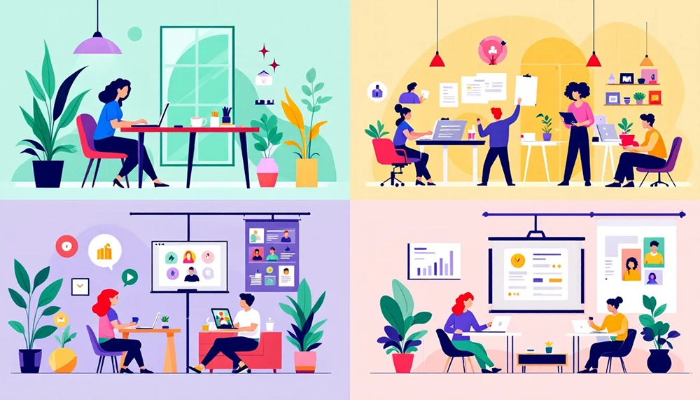 A visual representation of hybrid work meaning, highlighting its benefits and best practices.