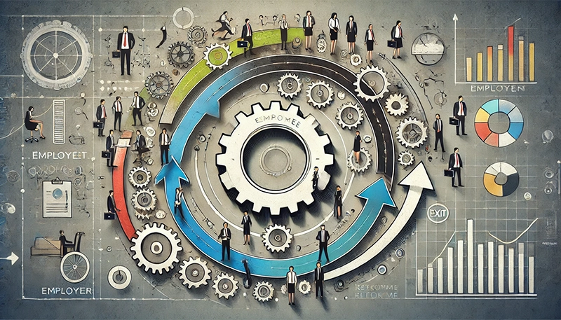 A cartoon representation of different types of employee attrition, showcasing voluntary and involuntary departures.