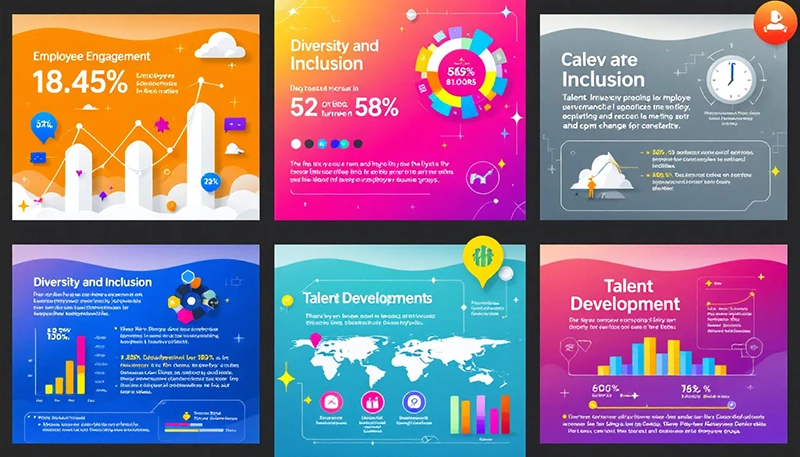 A collage of case studies showcasing successful HR goal implementation.