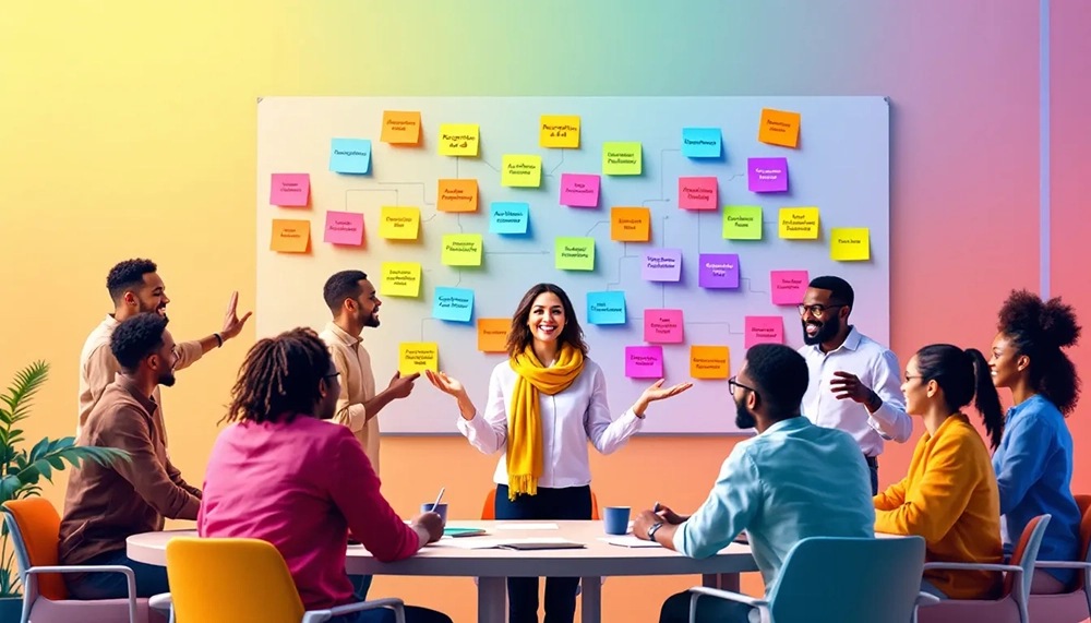 A manager discussing key drivers of employee engagement with a team.