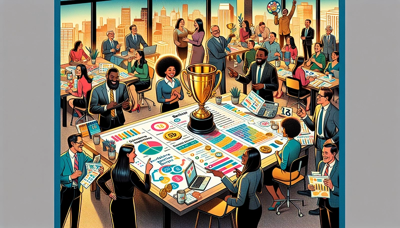 An illustration depicting compensation and benefits for mid senior level employees.