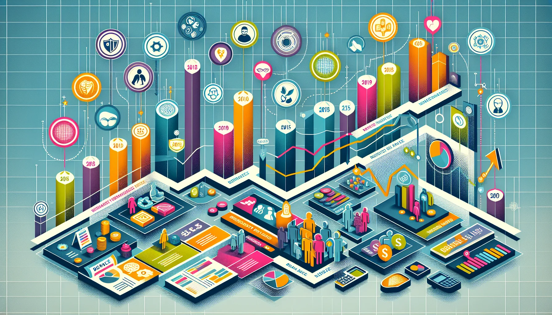 An infographic showing trends in employee benefits costs over time, illustrating changes in various benefit types.
