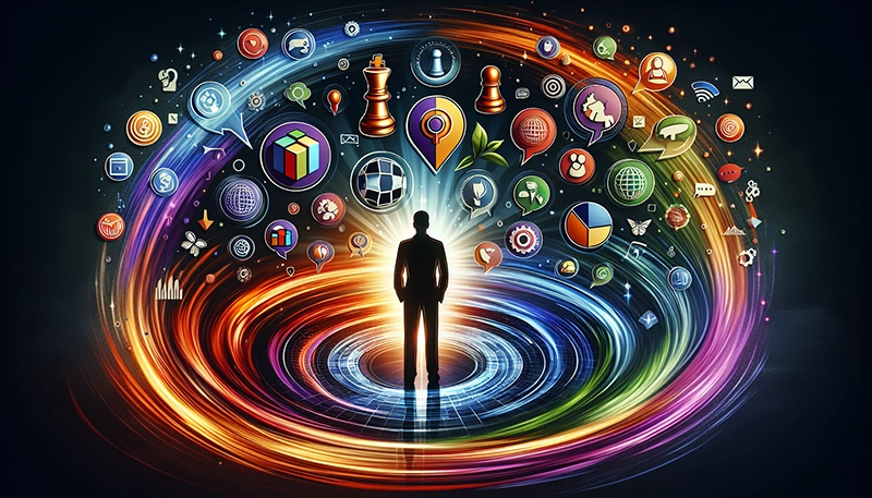 Illustration of a person with various skill icons