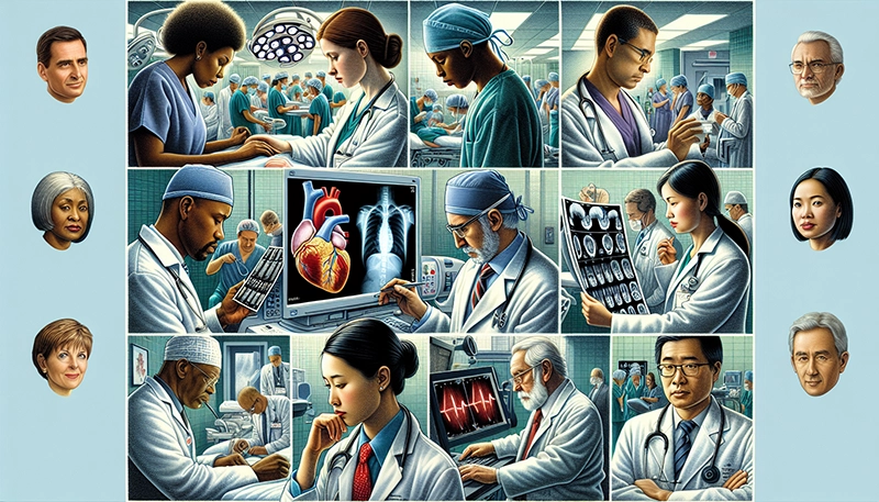 Illustration of medical professionals in a hospital setting