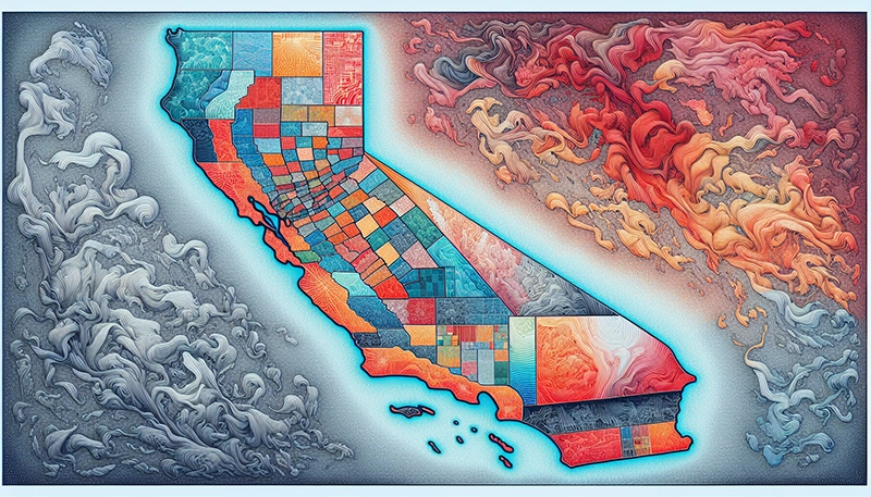 Illustration of California state map with different counties highlighted