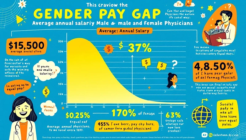 An infographic showing the gender pay gap among male and female physicians.