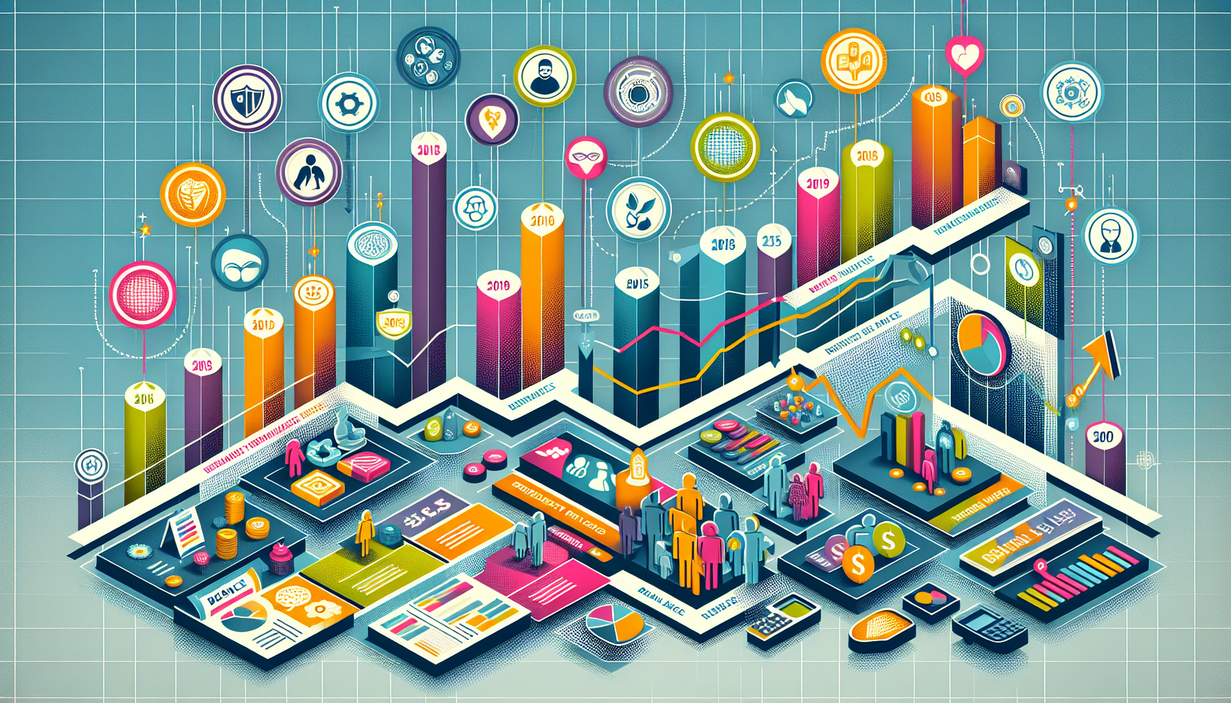 An infographic showing trends in employee benefits costs over time, illustrating changes in various benefit types.